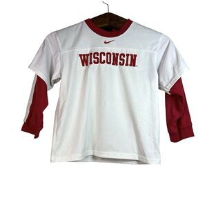 VINTAGE Nike 90s Kid Wisconsin Badgers Long Sleeve T-Shirt Embroidered Logo Sz 7